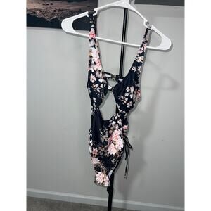 Black floral print monokini swimsuit Womens sz S